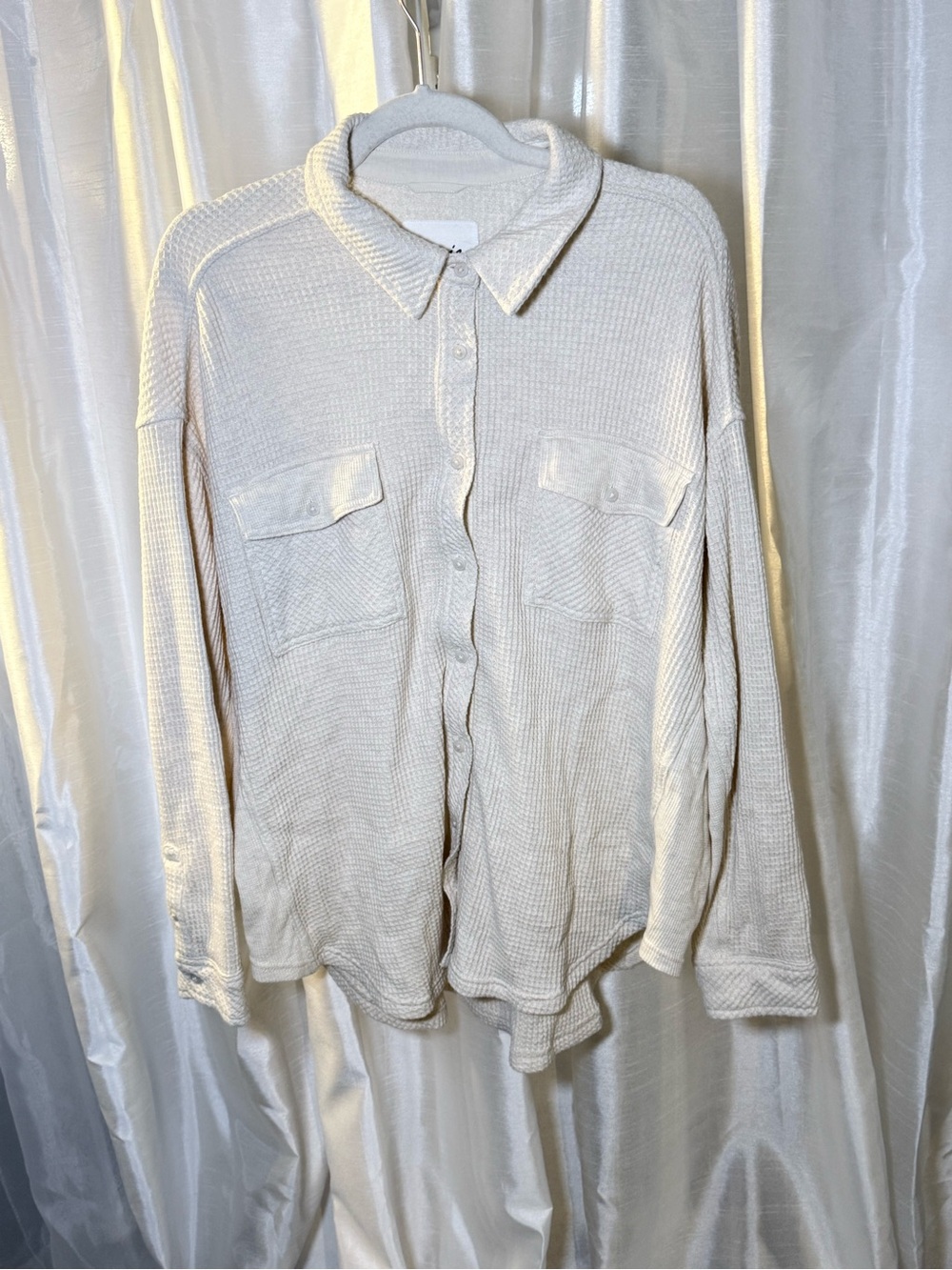 aerie Cream Waffle Knit Button-Down Shirt